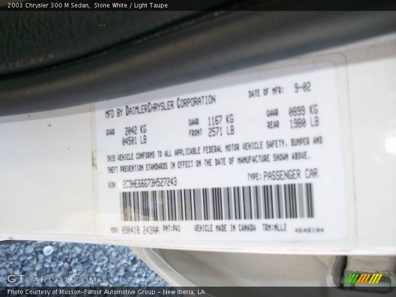Stone White / Light Taupe 2003 Chrysler 300 M Sedan