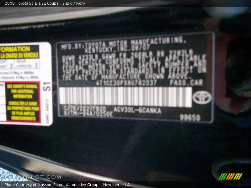 Black / Ivory 2008 Toyota Solara SE Coupe