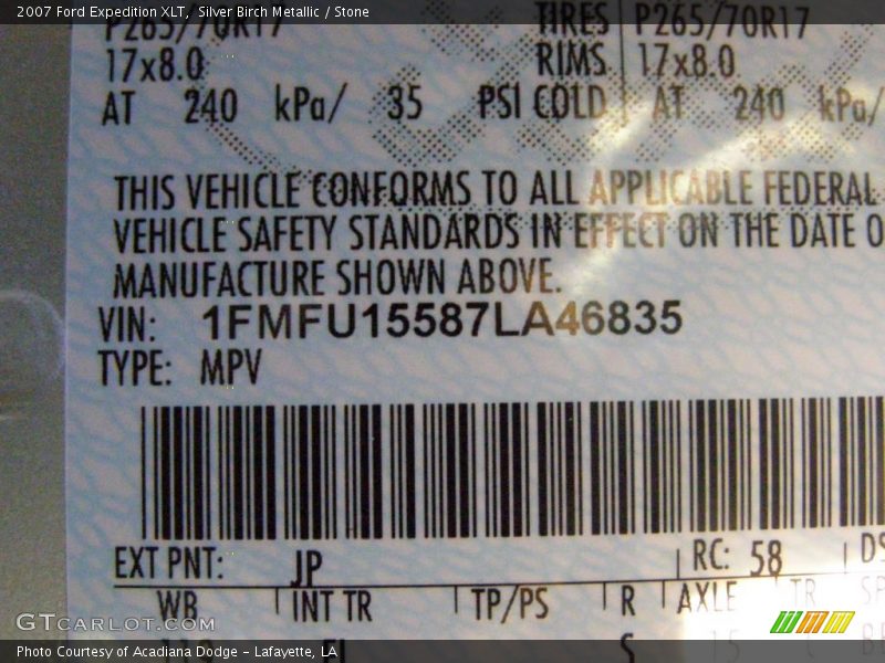 Silver Birch Metallic / Stone 2007 Ford Expedition XLT