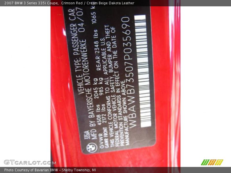 Crimson Red / Cream Beige Dakota Leather 2007 BMW 3 Series 335i Coupe