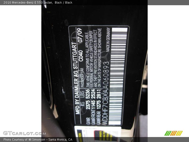 Black / Black 2010 Mercedes-Benz E 550 Sedan