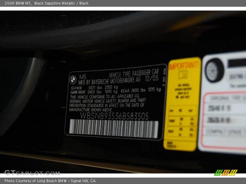 Black Sapphire Metallic / Black 2006 BMW M5