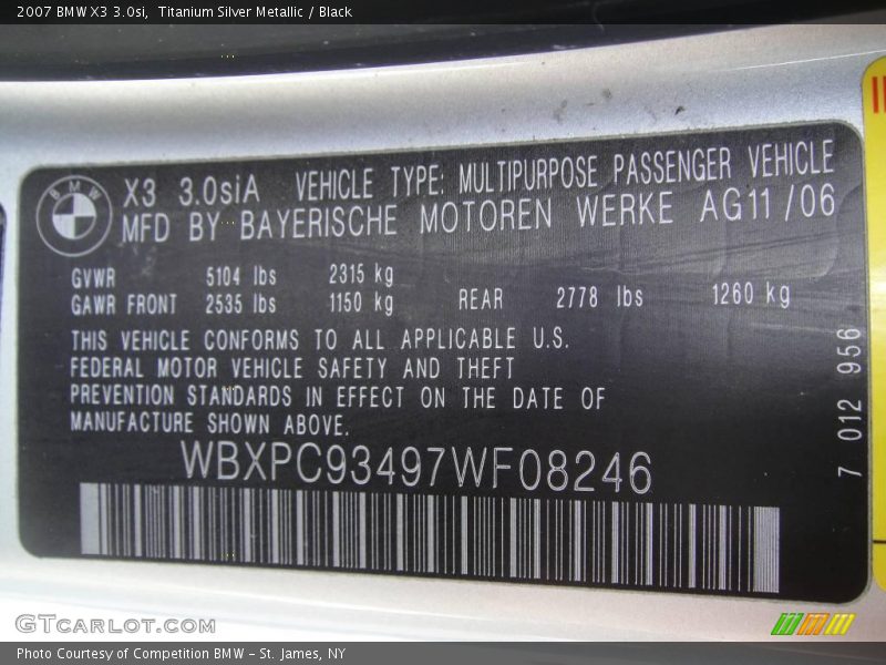 Titanium Silver Metallic / Black 2007 BMW X3 3.0si