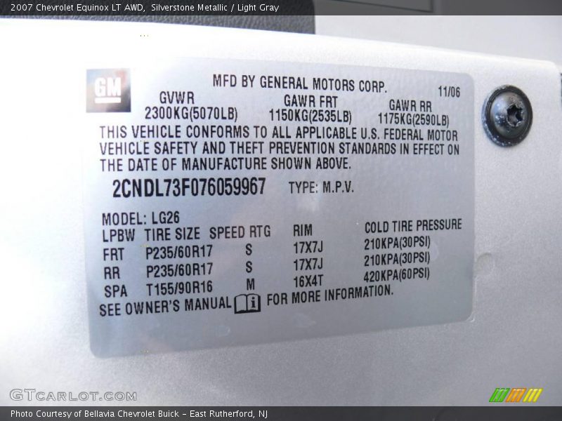Silverstone Metallic / Light Gray 2007 Chevrolet Equinox LT AWD