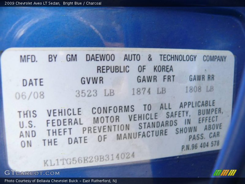 Bright Blue / Charcoal 2009 Chevrolet Aveo LT Sedan