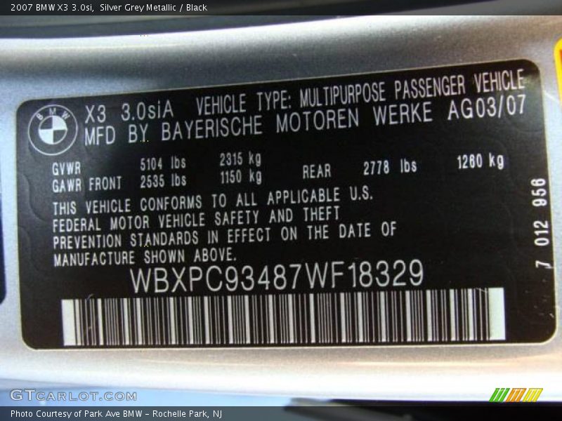 Silver Grey Metallic / Black 2007 BMW X3 3.0si