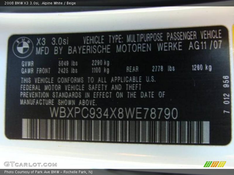 Alpine White / Beige 2008 BMW X3 3.0si