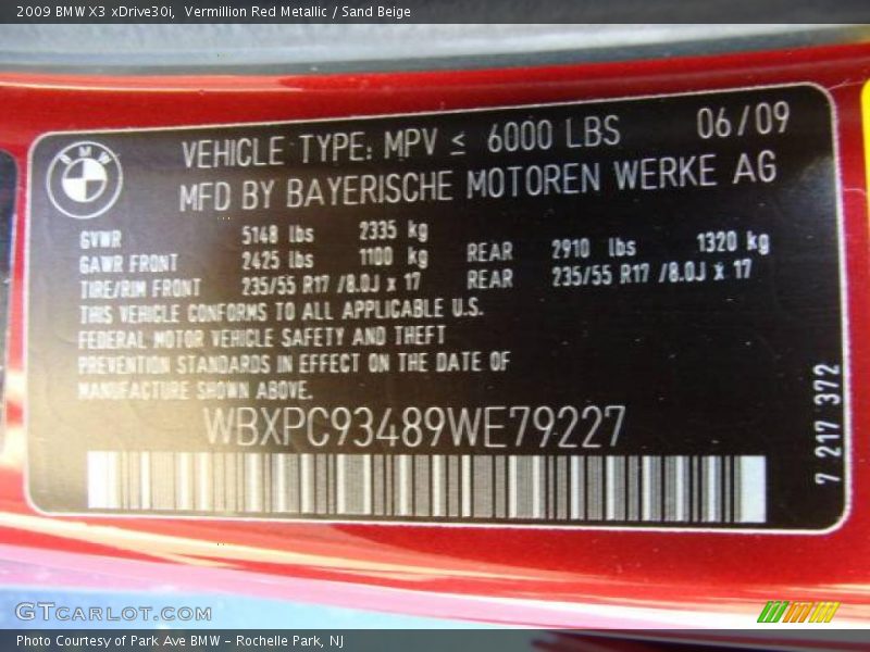 Vermillion Red Metallic / Sand Beige 2009 BMW X3 xDrive30i