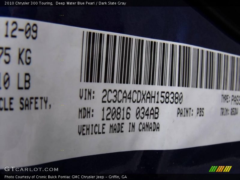 Deep Water Blue Pearl / Dark Slate Gray 2010 Chrysler 300 Touring