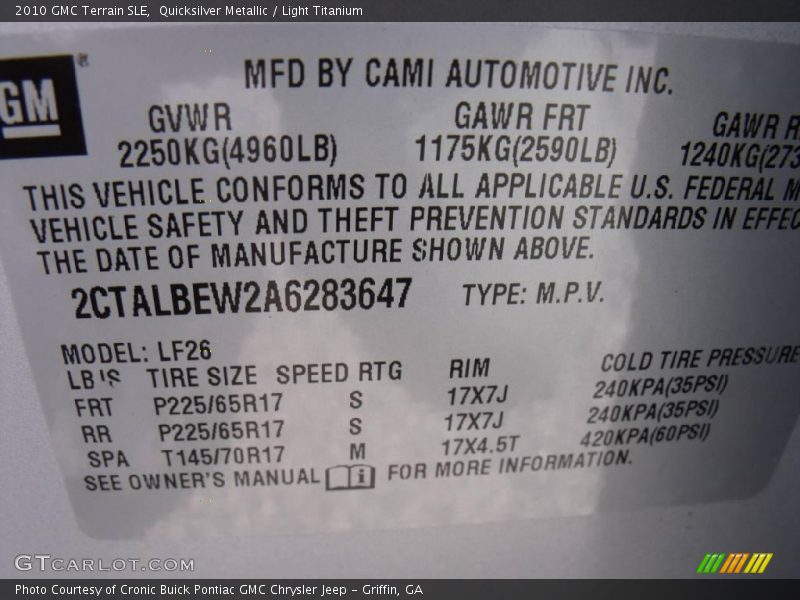 Quicksilver Metallic / Light Titanium 2010 GMC Terrain SLE