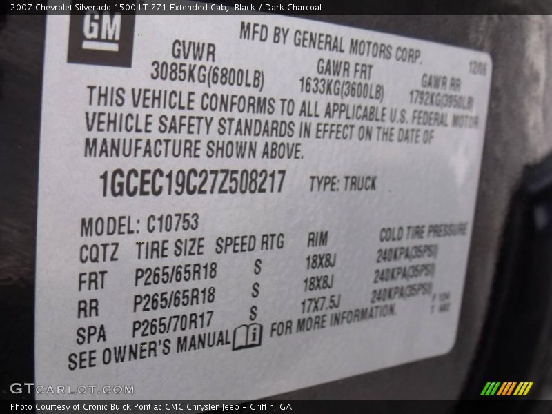 Black / Dark Charcoal 2007 Chevrolet Silverado 1500 LT Z71 Extended Cab