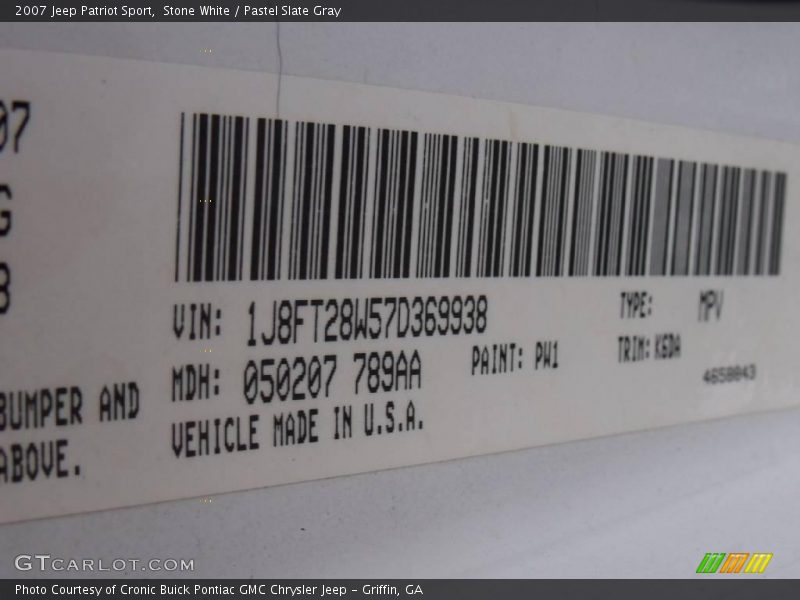 Stone White / Pastel Slate Gray 2007 Jeep Patriot Sport