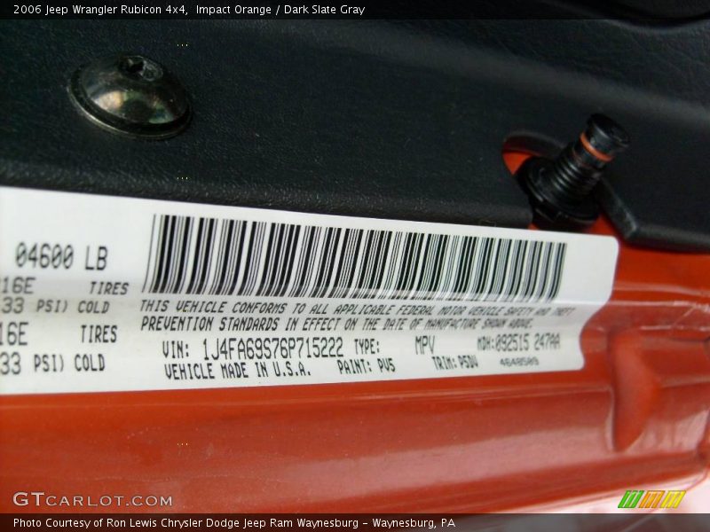 Impact Orange / Dark Slate Gray 2006 Jeep Wrangler Rubicon 4x4