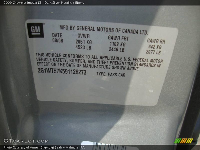 Dark Silver Metallic / Ebony 2009 Chevrolet Impala LT