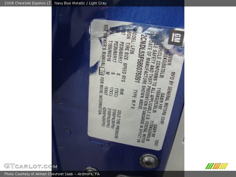 Navy Blue Metallic / Light Gray 2008 Chevrolet Equinox LT