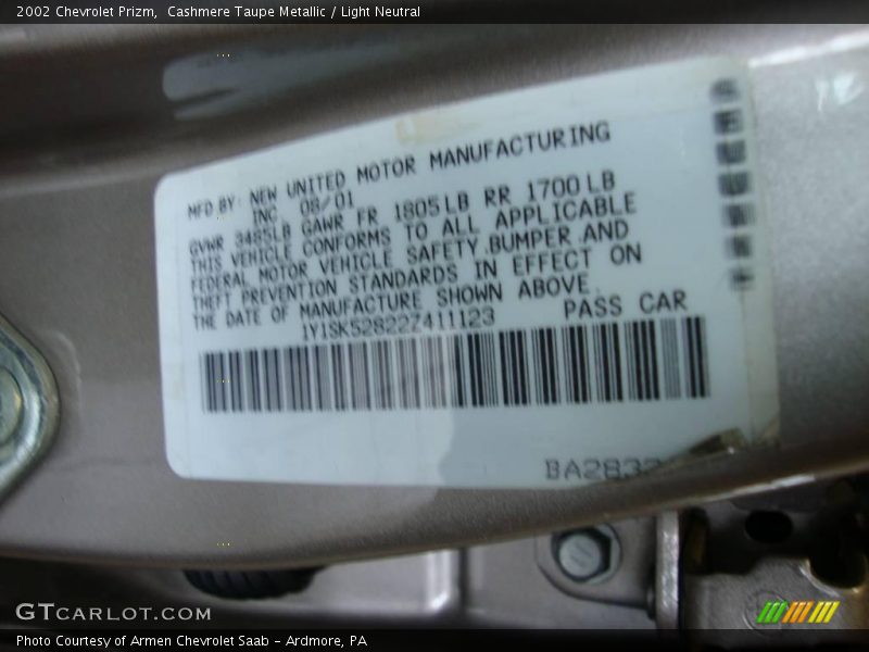 Cashmere Taupe Metallic / Light Neutral 2002 Chevrolet Prizm