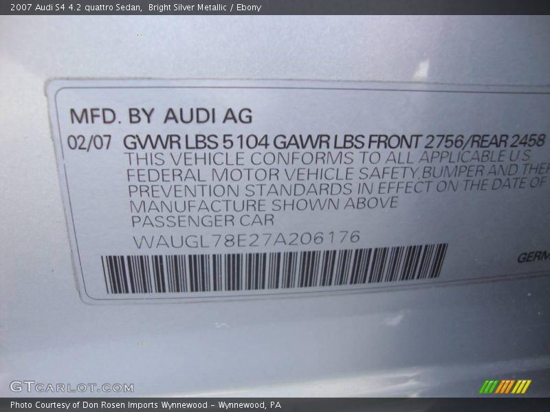 Bright Silver Metallic / Ebony 2007 Audi S4 4.2 quattro Sedan