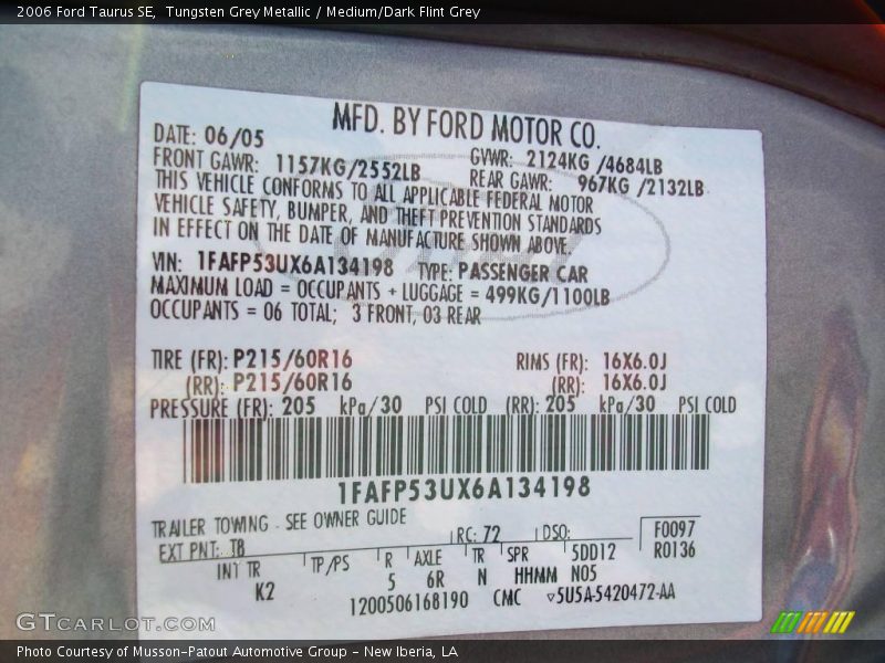 Tungsten Grey Metallic / Medium/Dark Flint Grey 2006 Ford Taurus SE