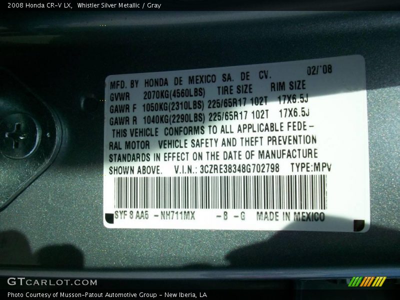 Whistler Silver Metallic / Gray 2008 Honda CR-V LX