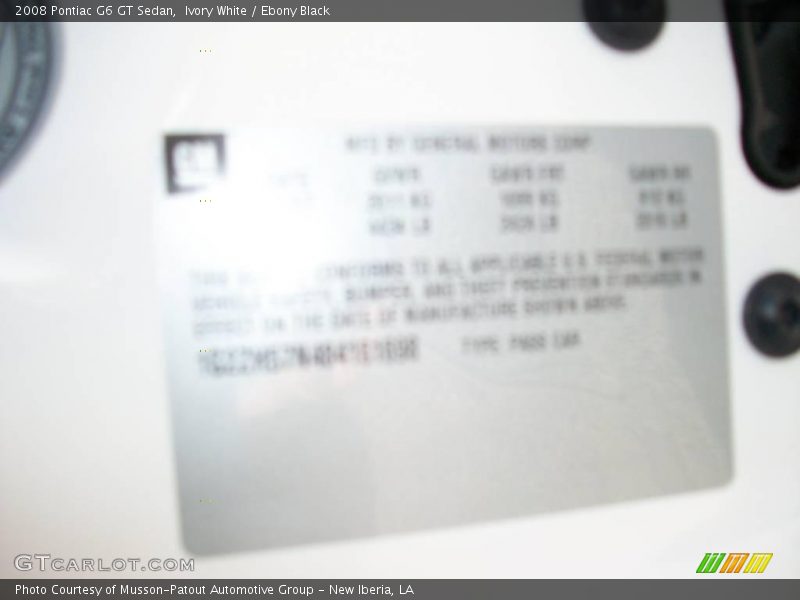 Ivory White / Ebony Black 2008 Pontiac G6 GT Sedan