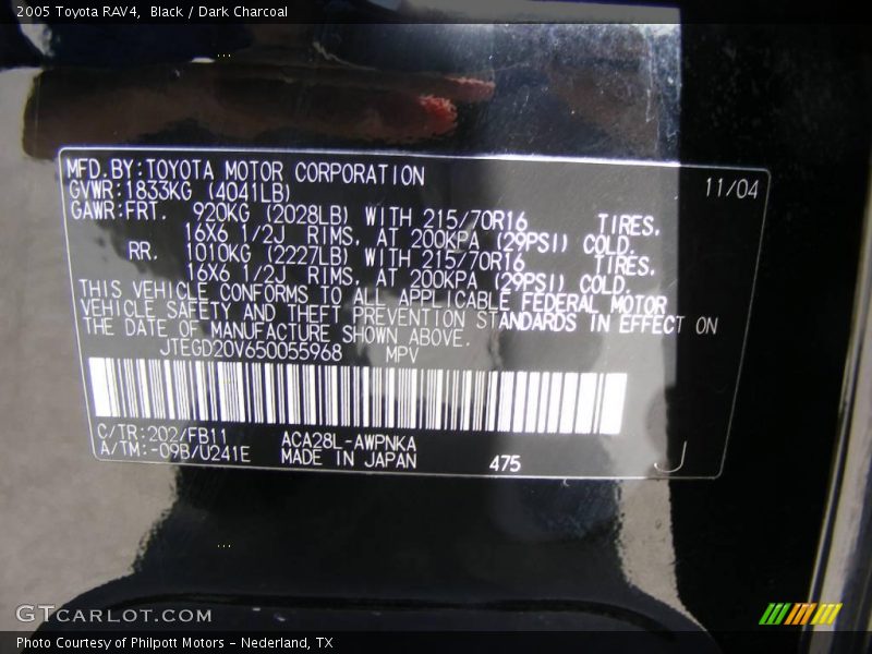 Black / Dark Charcoal 2005 Toyota RAV4