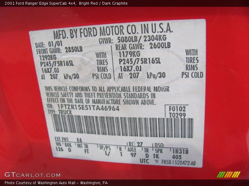 Bright Red / Dark Graphite 2001 Ford Ranger Edge SuperCab 4x4