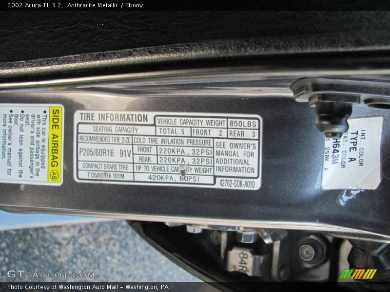 Anthracite Metallic / Ebony 2002 Acura TL 3.2