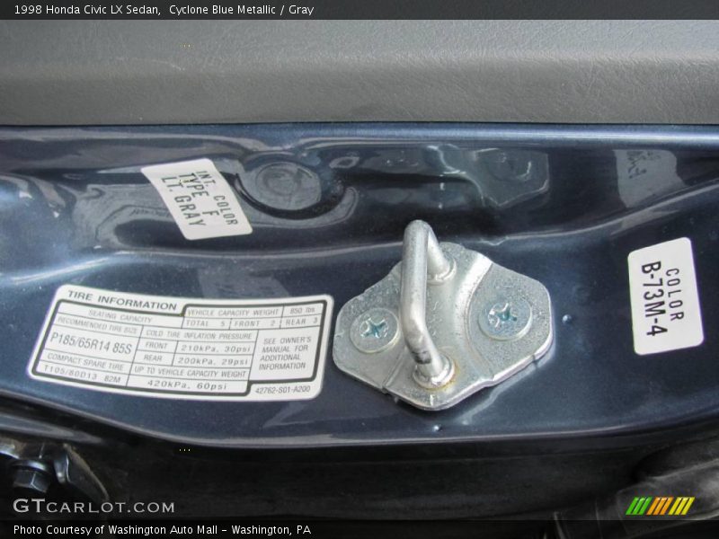 Cyclone Blue Metallic / Gray 1998 Honda Civic LX Sedan