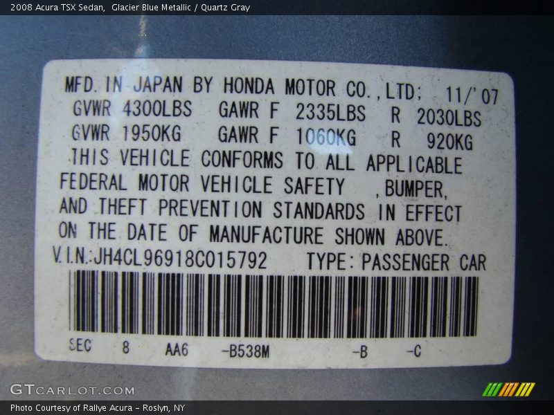 Glacier Blue Metallic / Quartz Gray 2008 Acura TSX Sedan