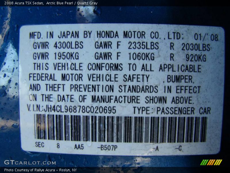 Arctic Blue Pearl / Quartz Gray 2008 Acura TSX Sedan
