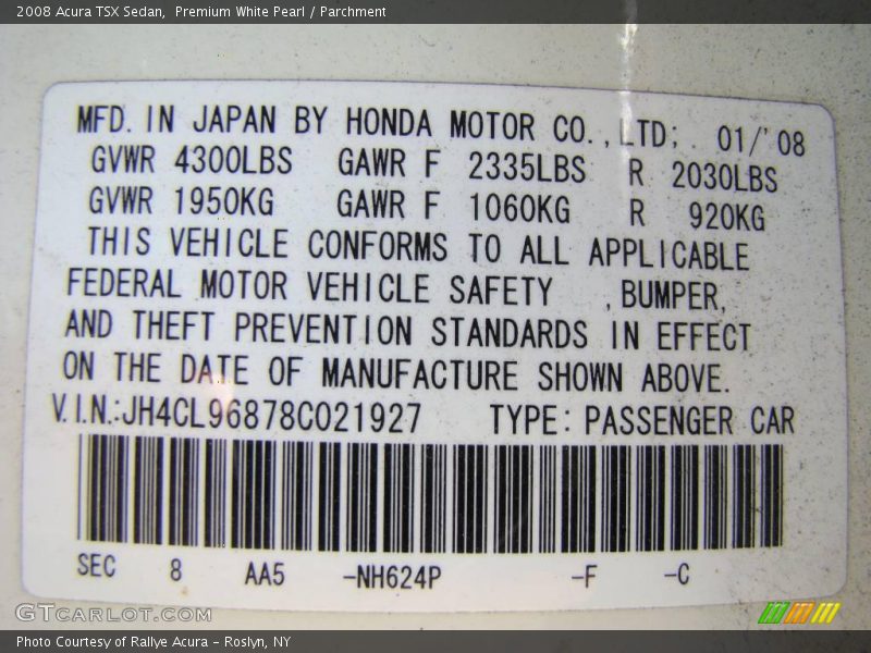 Premium White Pearl / Parchment 2008 Acura TSX Sedan