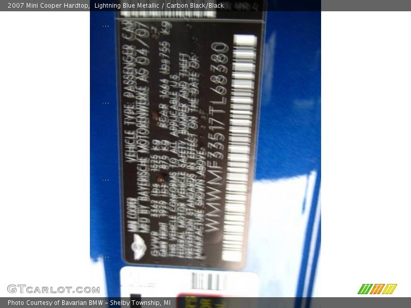 Lightning Blue Metallic / Carbon Black/Black 2007 Mini Cooper Hardtop