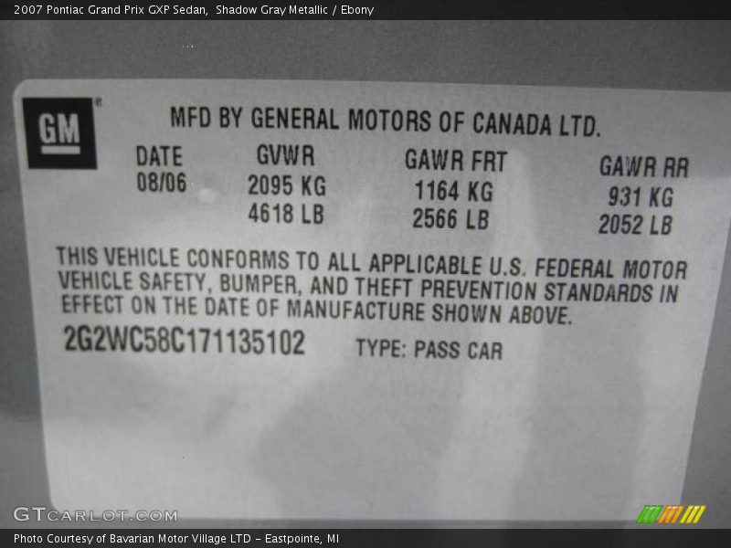 Shadow Gray Metallic / Ebony 2007 Pontiac Grand Prix GXP Sedan