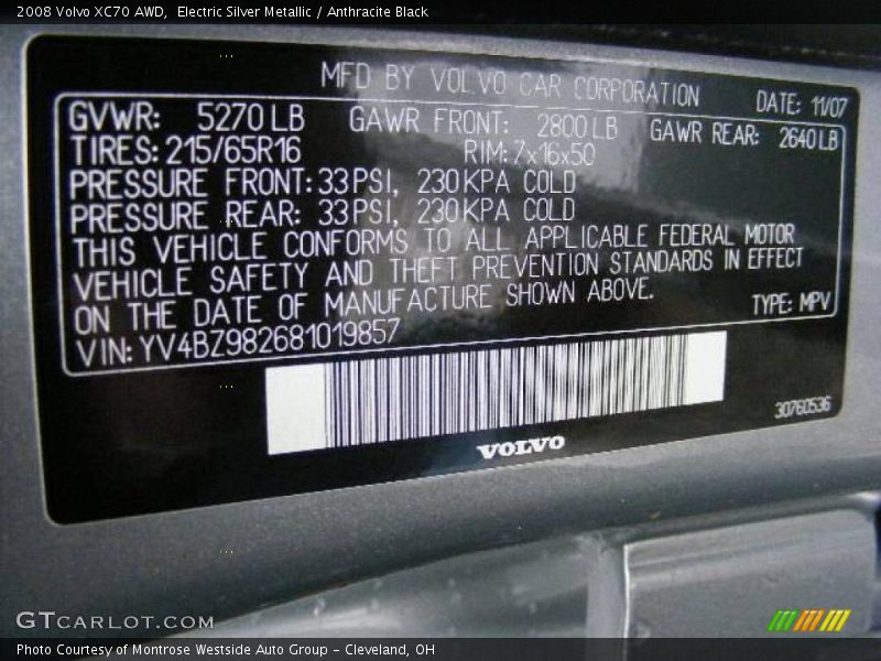 Electric Silver Metallic / Anthracite Black 2008 Volvo XC70 AWD