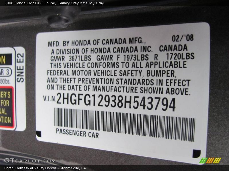 Galaxy Gray Metallic / Gray 2008 Honda Civic EX-L Coupe