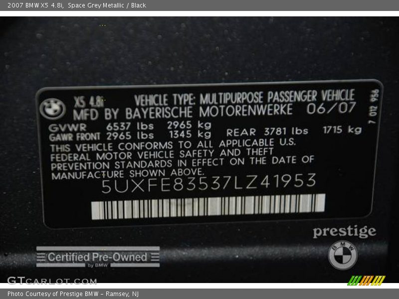 Space Grey Metallic / Black 2007 BMW X5 4.8i