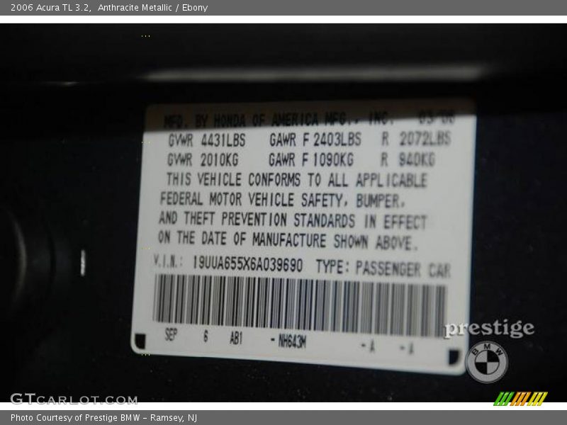 Anthracite Metallic / Ebony 2006 Acura TL 3.2