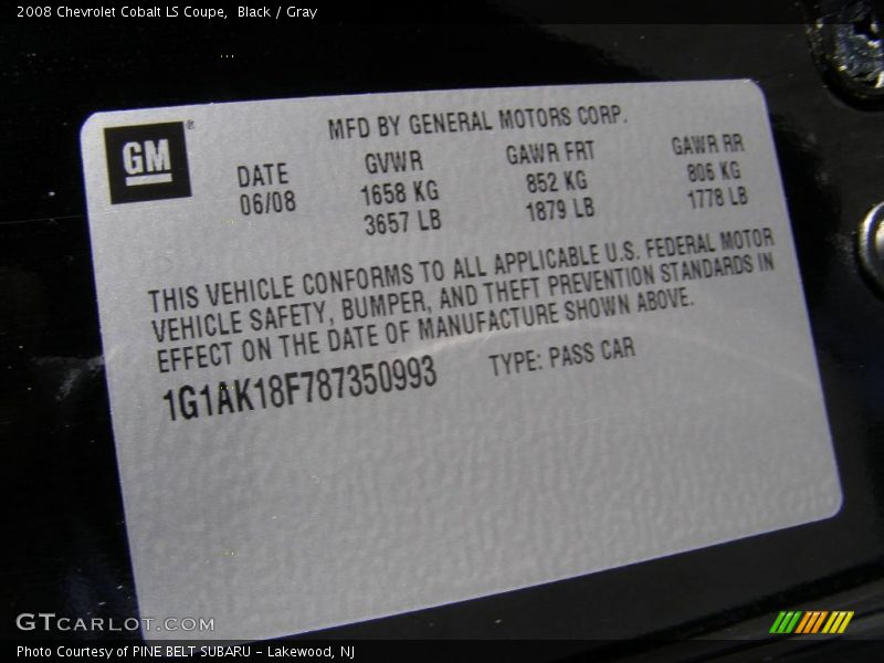 Black / Gray 2008 Chevrolet Cobalt LS Coupe