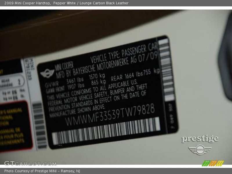 Pepper White / Lounge Carbon Black Leather 2009 Mini Cooper Hardtop
