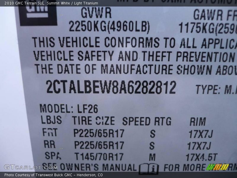 Summit White / Light Titanium 2010 GMC Terrain SLE