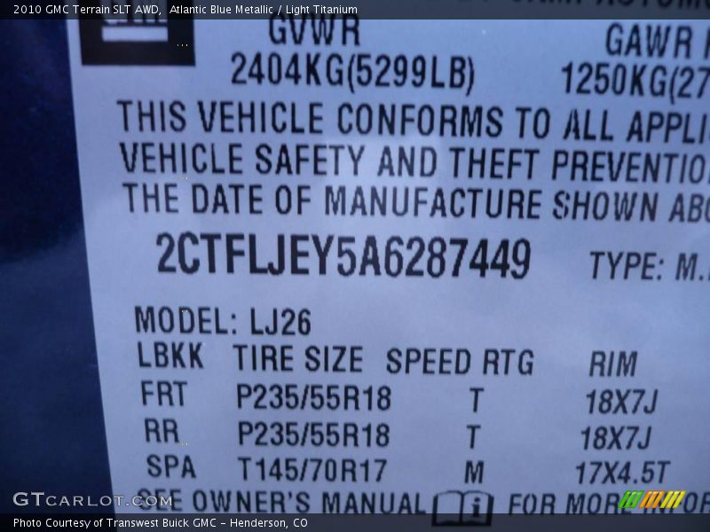 Atlantic Blue Metallic / Light Titanium 2010 GMC Terrain SLT AWD