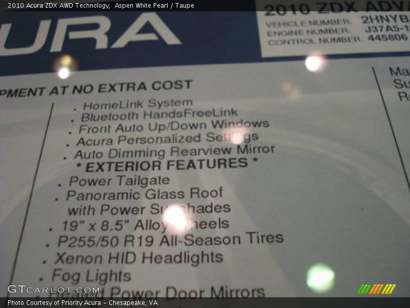 Aspen White Pearl / Taupe 2010 Acura ZDX AWD Technology