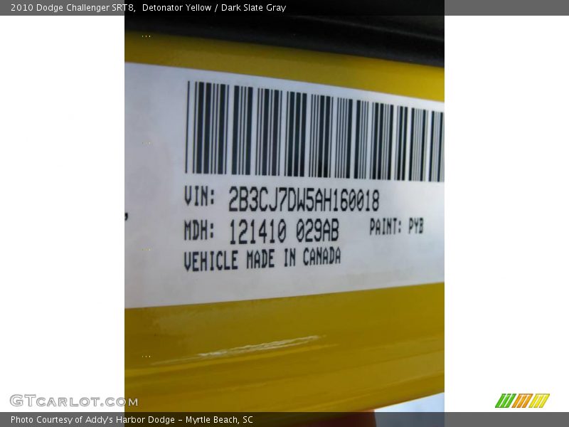 2010 Challenger SRT8 Detonator Yellow Color Code PYB