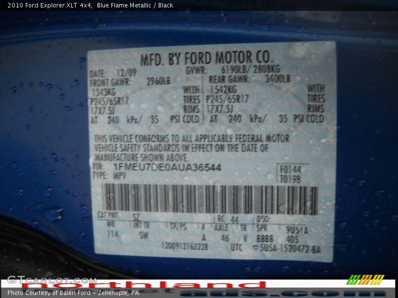 Blue Flame Metallic / Black 2010 Ford Explorer XLT 4x4