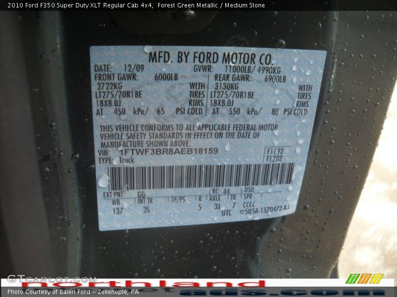Forest Green Metallic / Medium Stone 2010 Ford F350 Super Duty XLT Regular Cab 4x4