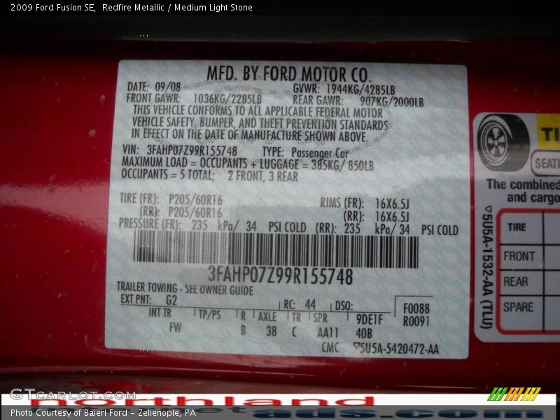 Redfire Metallic / Medium Light Stone 2009 Ford Fusion SE