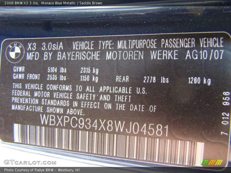 Monaco Blue Metallic / Saddle Brown 2008 BMW X3 3.0si