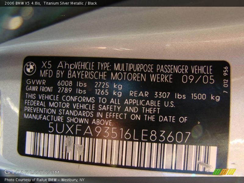 Titanium Silver Metallic / Black 2006 BMW X5 4.8is