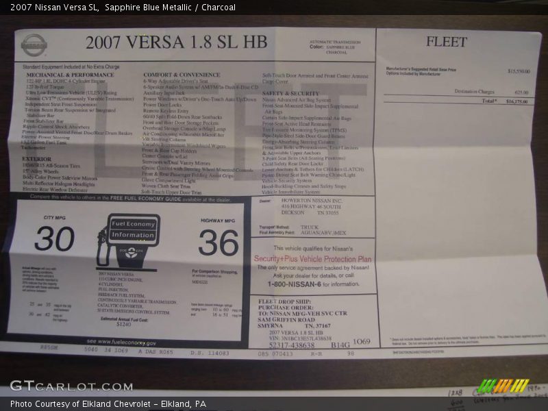 Sapphire Blue Metallic / Charcoal 2007 Nissan Versa SL