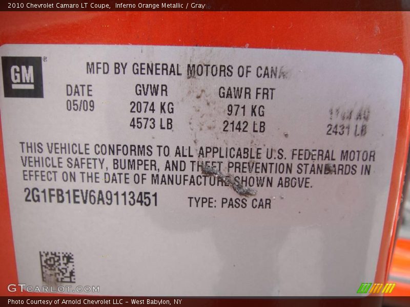 Inferno Orange Metallic / Gray 2010 Chevrolet Camaro LT Coupe